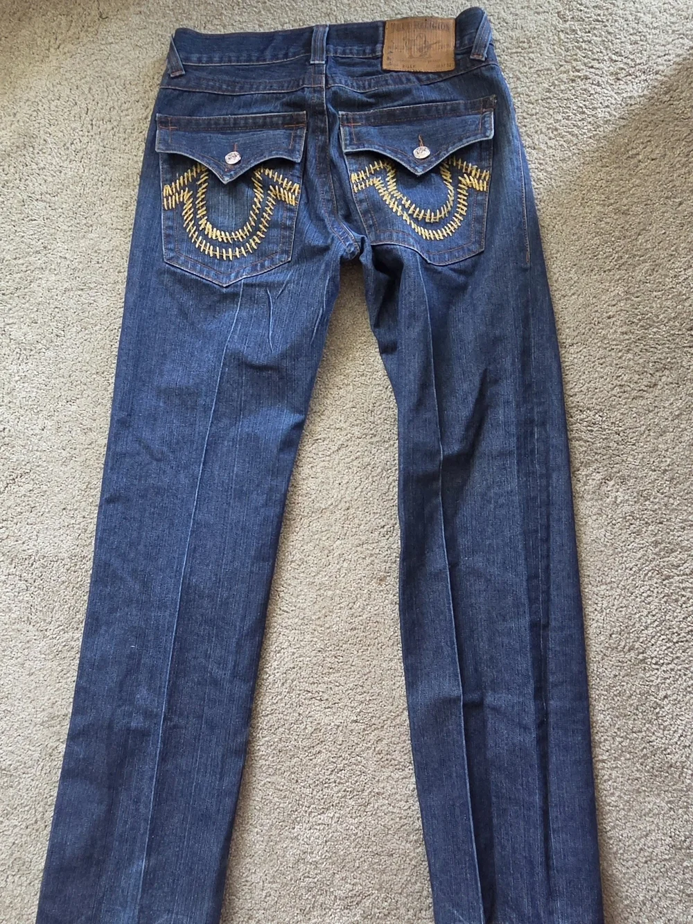 True Religion Men's Blue Denim Jeans with Orange Stitching